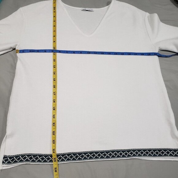 Zara White V Neck Embroidered Boxy Top Size Small - Picture 4 of 10